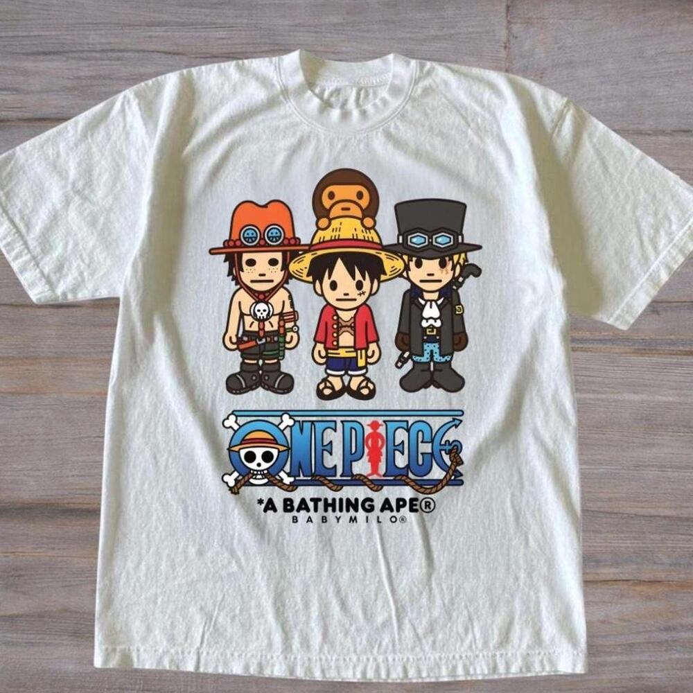 Gildan Men White T-Shirt, One Piece X Bape White T-Shirt